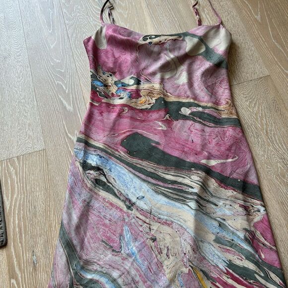 Urban Outfitters Trinity Cowl Neck Midi Dress Marble Pink SzL - Picture 6 of 15